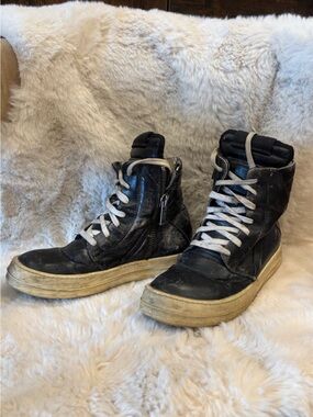 Rick Owens Black High-Top Lace & Side-Zip Sneakers